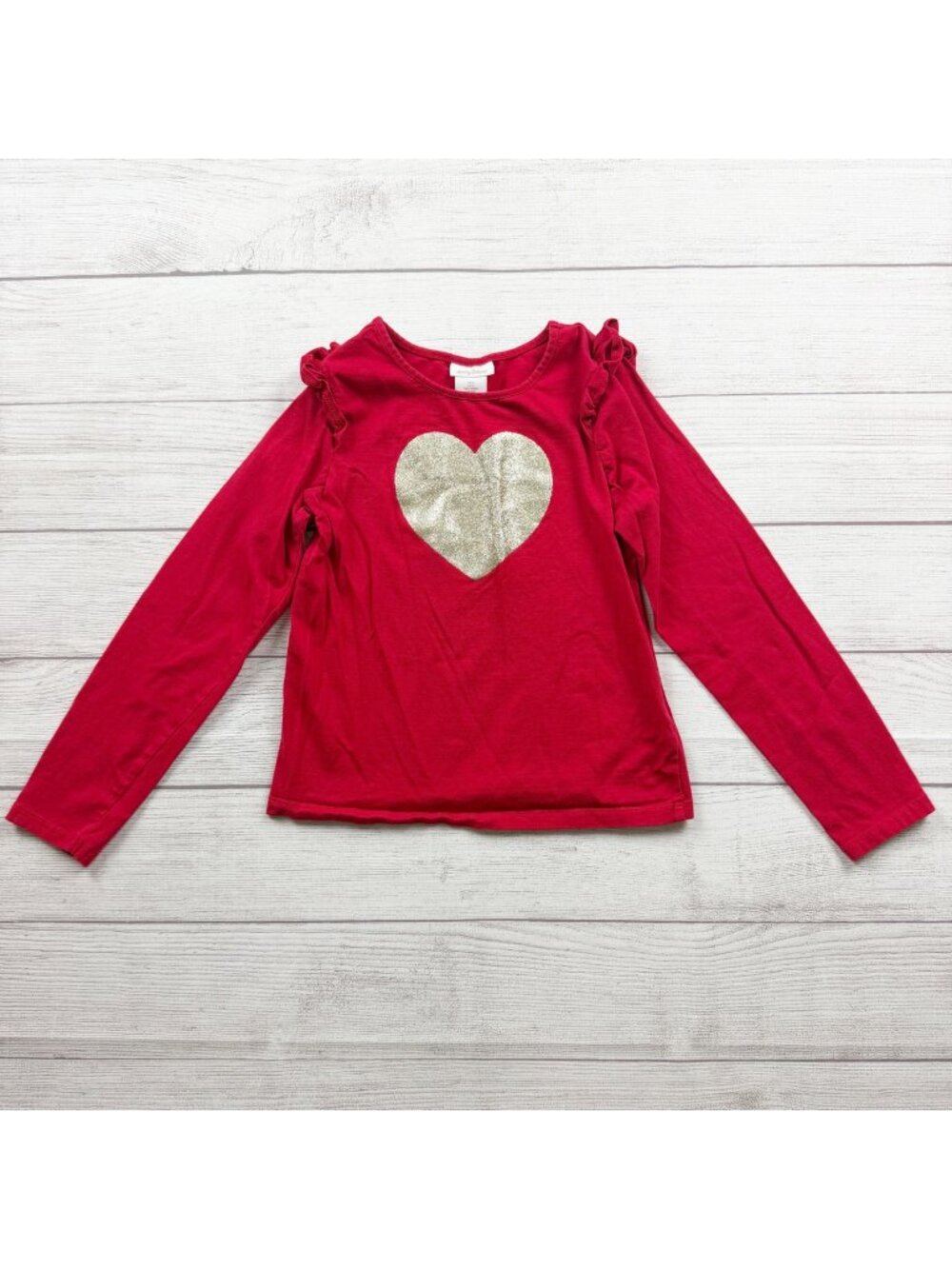 Tommy Bahama Girls Gold Glitter Heart Long Sleeve Shirt Cotton Blend Red 8